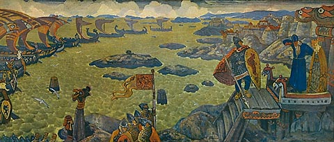 Два века Прароссианства: иллюстрации   Николай Рерих:  Европа, Восток | Варяжское море. 1910