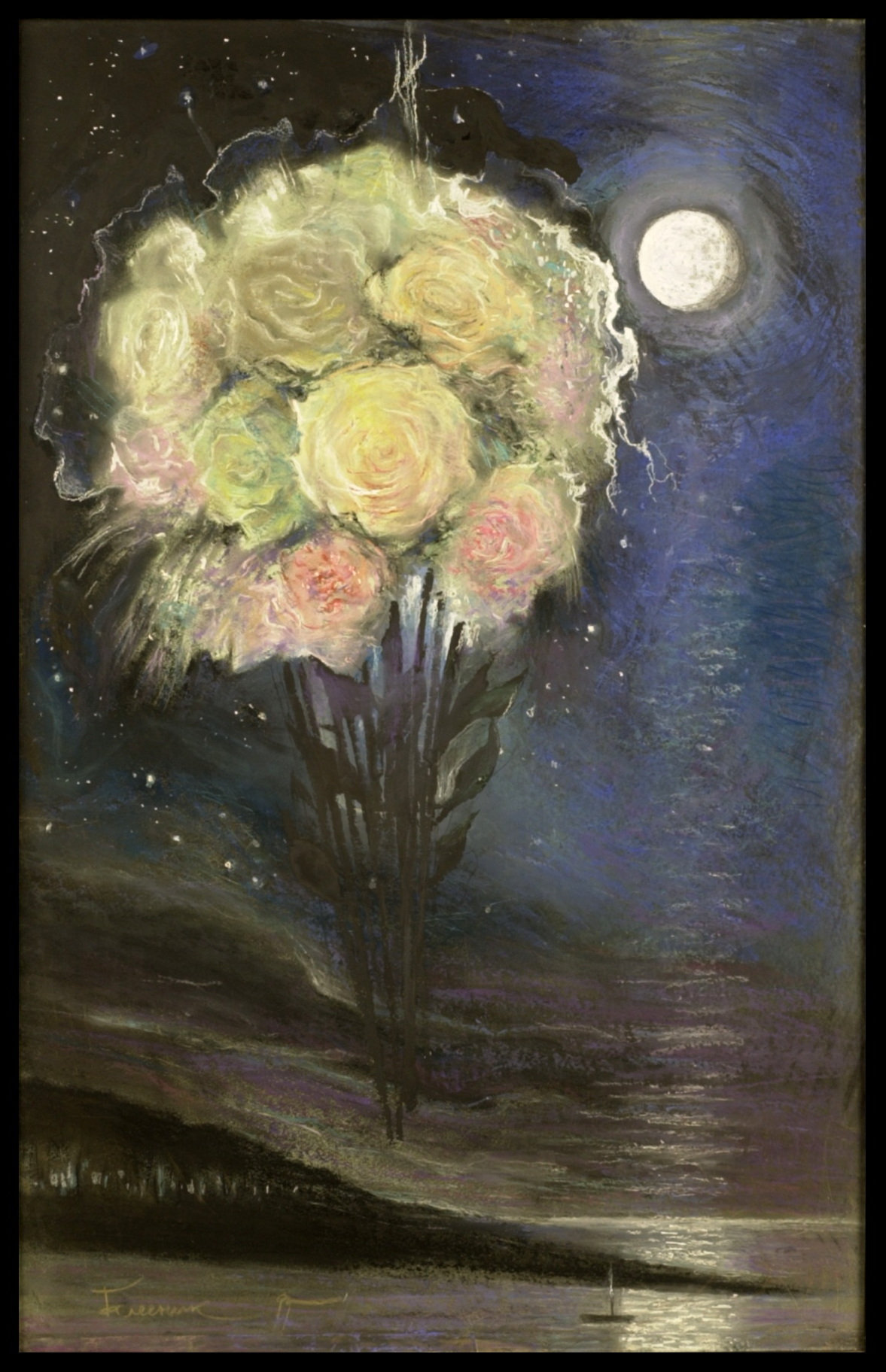    Борис Талесник, живопись | Букет на фоне Луны
