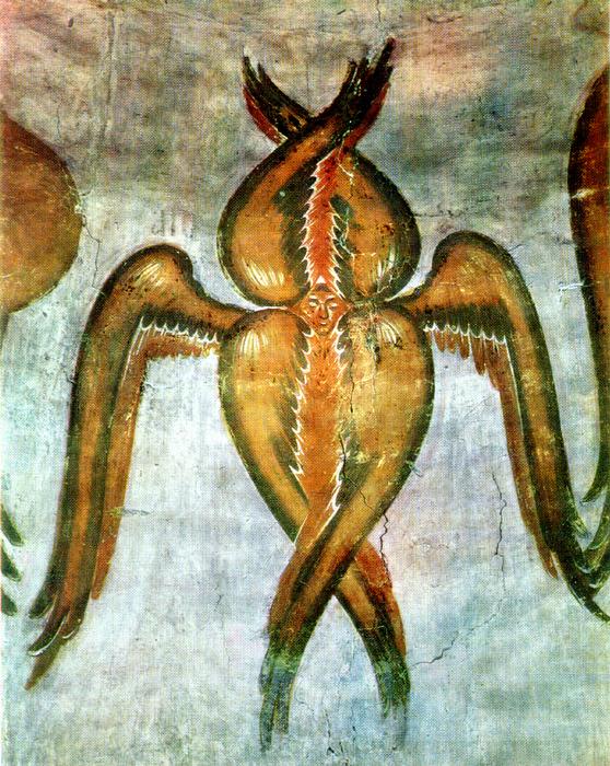 Серафимы-«горячители» на фреске Феофана Грека в церкви Спаса на Ильине улице