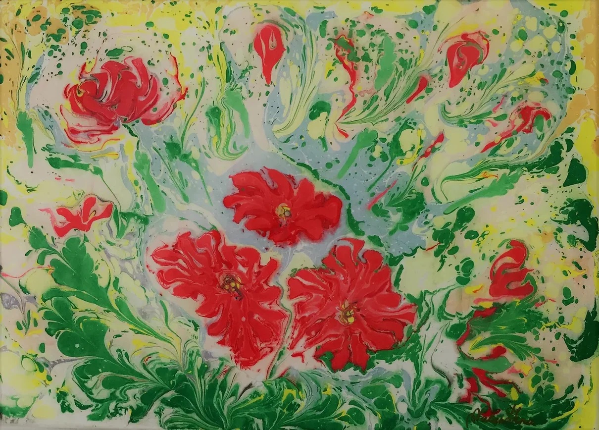 Искусство Эбру   Валентина Демурова | Красные цветы