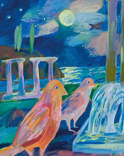    Мир сказки Елены Зарубовой | Две птицы и луна