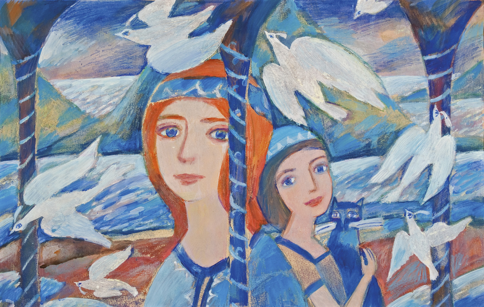    Мир сказки Елены Зарубовой | Двойной портрет на фоне бухты