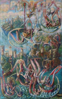 Пейзаж с символическими персонажами. 1996